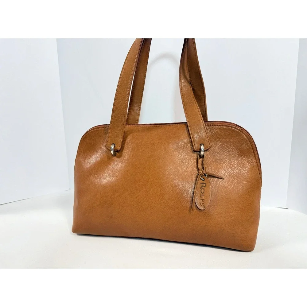 Rolfs Brown Leather Shoulder Bag Zip Top Handbag Vintage Style